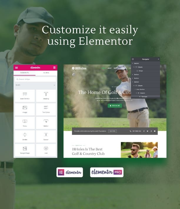 Golf club Elementor template,country club website design,sports website template,Elementor golf kit,golf course website template